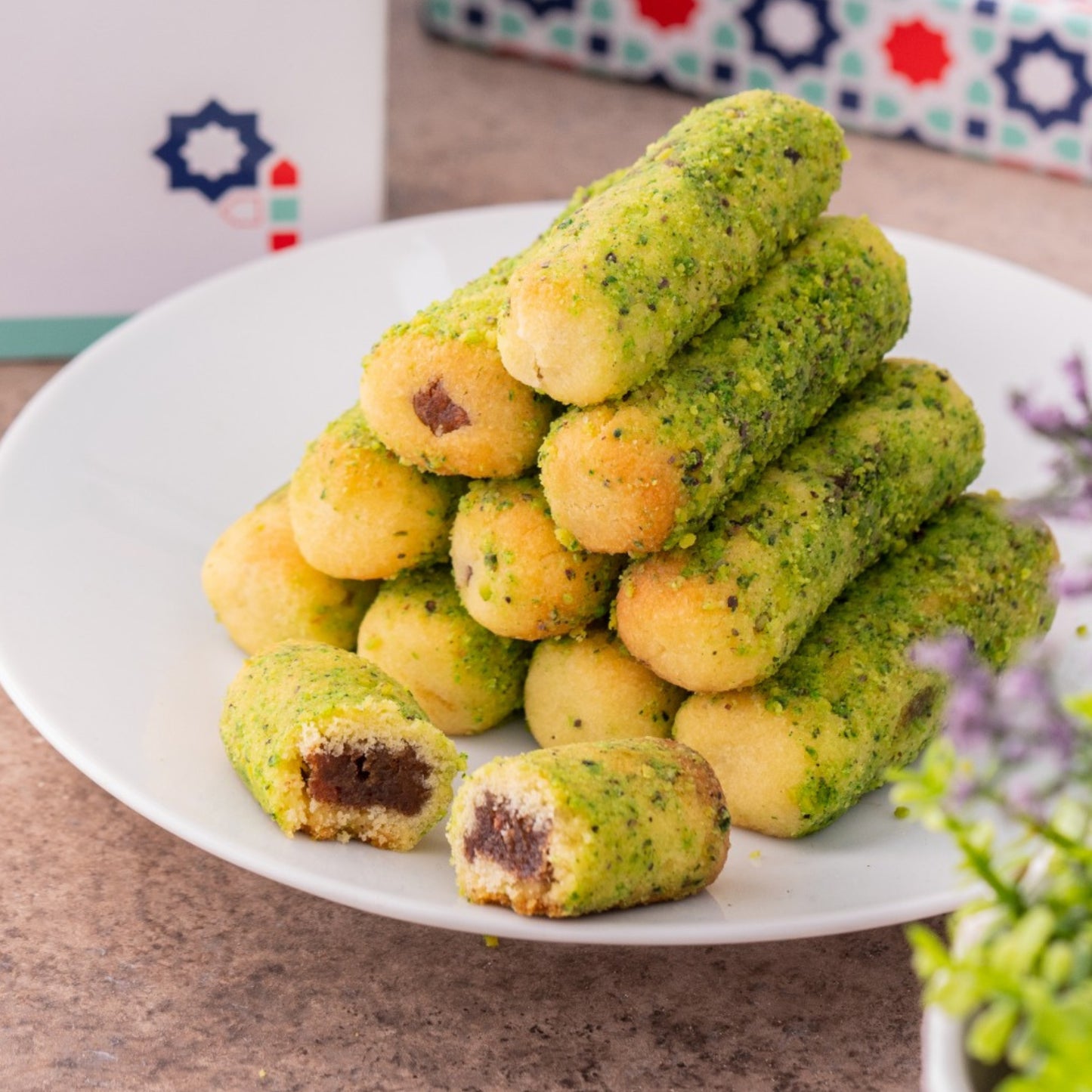Maamoul Date Fingers with Pistachio